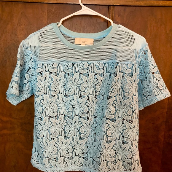 Loft Blue Lace Blossom Short Sleeve Tee - Picture 2 of 2